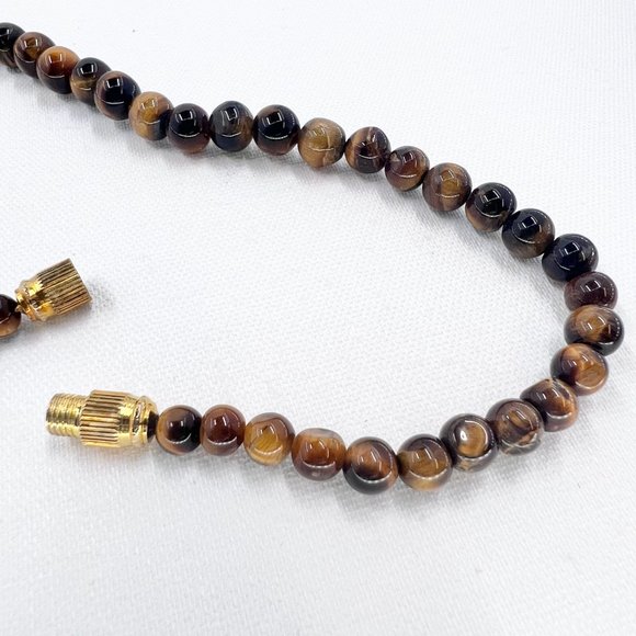 Single Strand Tigers Eye Beaded 15” Choker Necklace w/ Barrel Clasp - Picture 5 of 6